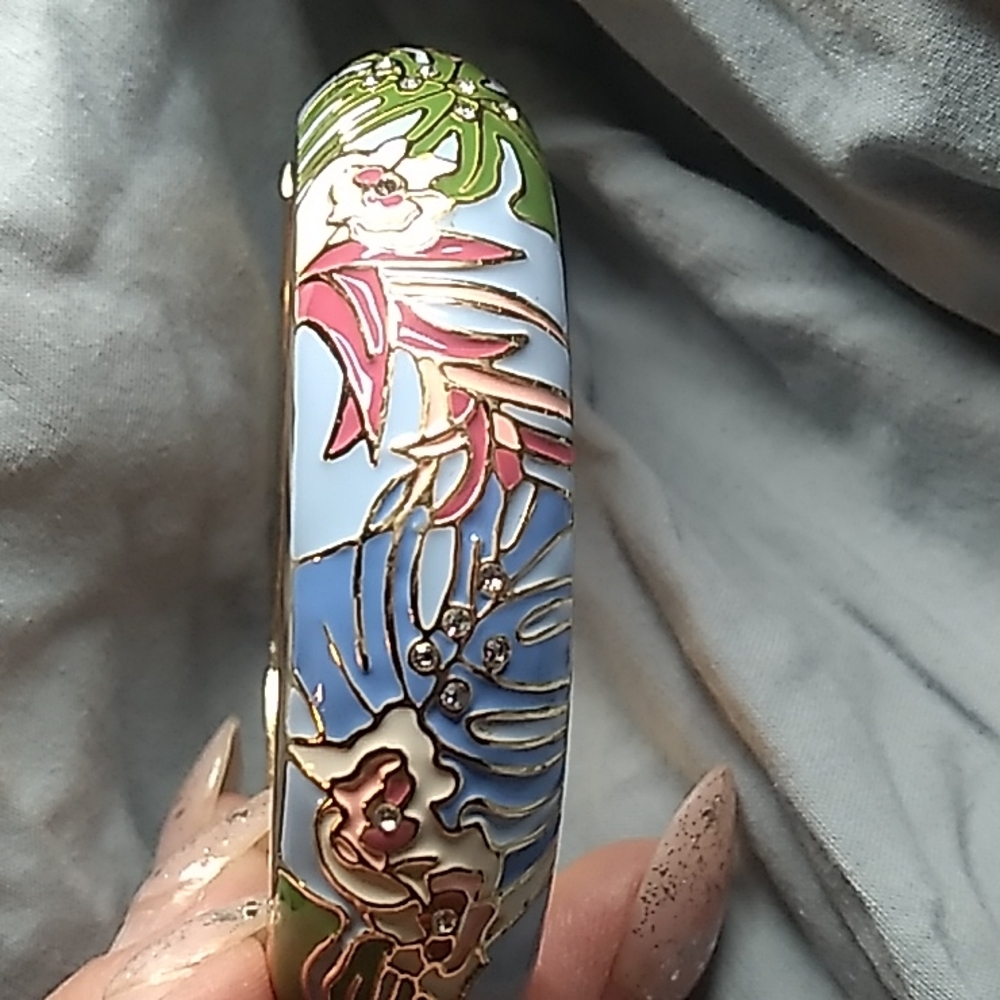 Enamel inlay with rhinestones vintage bracelet from Palm Springs California